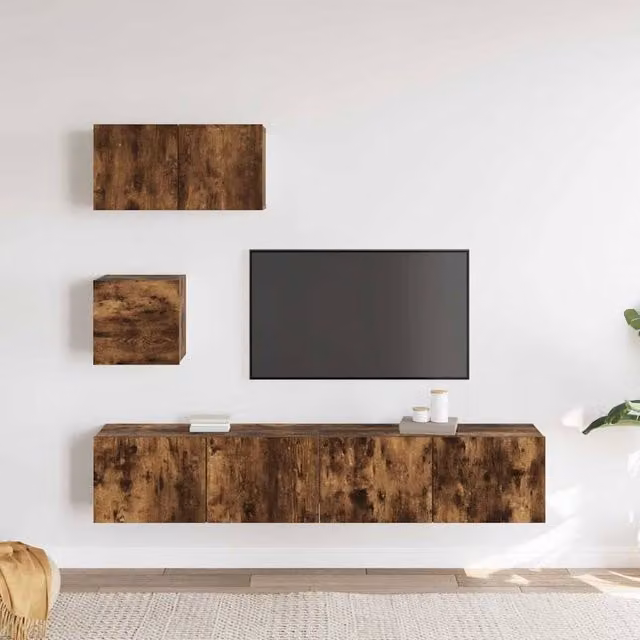 Berkfield Home Modern 4 Piece Smoked Oak TV Cabinet Set in Brown – 1
