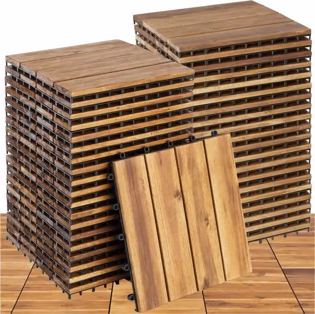 tectake Click System Outdoor Wood Tiles in Brown, 26.4kg