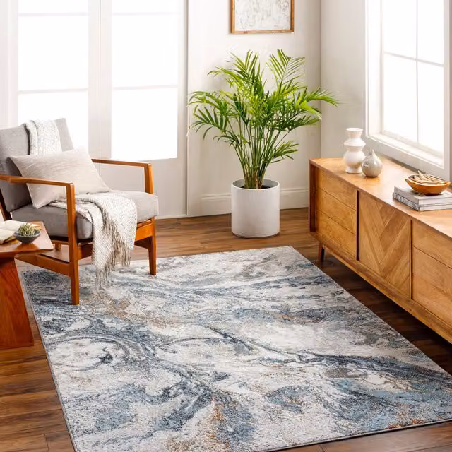 Livabliss San Francisco Abstract Modern Marble Rug in Blue, W: 160 cm, D: 215 cm – 1