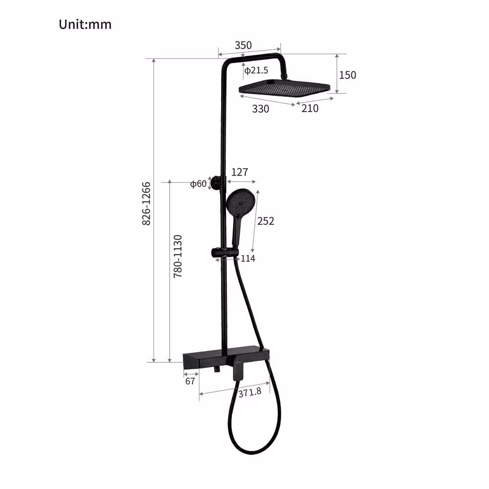 Süßren Sleek Shower Mixer Set with Rainfall and Massage Overhead Shower and Hand Shower in Matt Black – 5