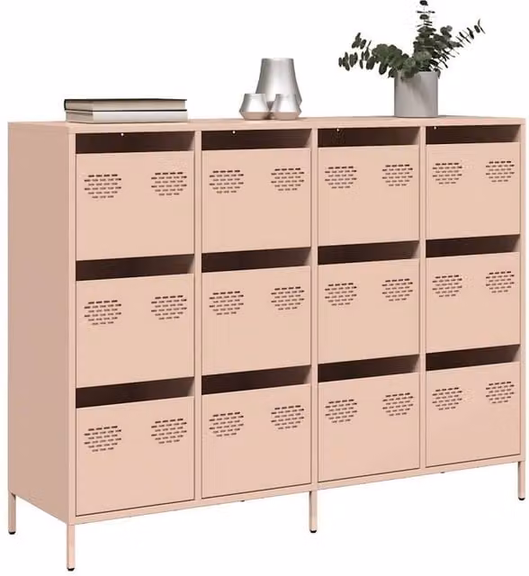 Berkfield Home Pink Modern Sideboard in Matt Cold-rolled Steel, W: 135 cm, D: 39 cm, H: 103.5 cm