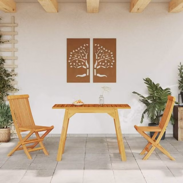 Berkfield Home Beautiful Garden Dining Table in Brown Solid Oiled Acacia Wood, W/D/H: 110 x 56 x 75 cm