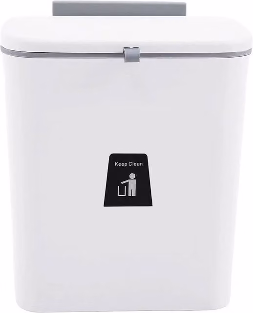Kelvenix Wall Mounted Kitchen Waste Bin with Flip Lid, White, 9 Litre – 1