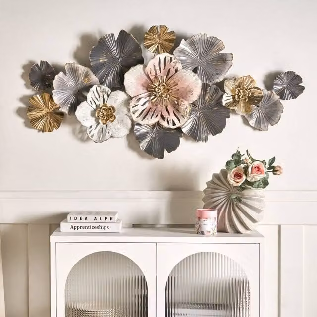 Wyld and Coco Multicolour Metal Floral Leaf Abstract Wall Sculpture W: 127 cm, H: 60 cm – 1