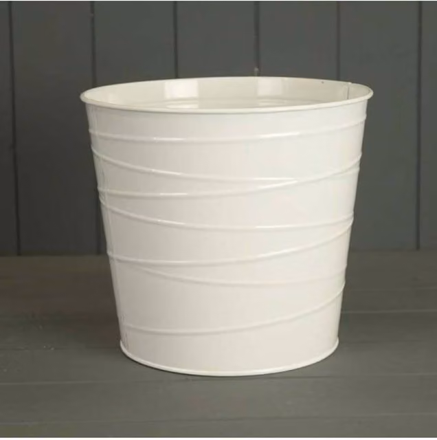 KDMD White Galvanised Steel Zinc Planter Pot with Drainage Holes for Indoor Plants and Herb Gardens