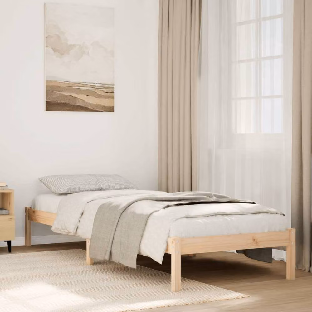 Berkfield Home Decorative Extra Long Solid Wood Bed Frame in Beige, W: 90 cm, L: 220 cm – 2