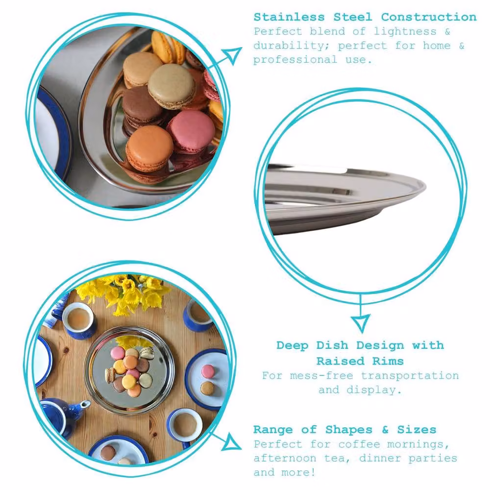 Argon Tableware Oval Stainless Steel Serving Platters, Silver, Pack of 6, W: 50 cm, D: 35 cm – 2