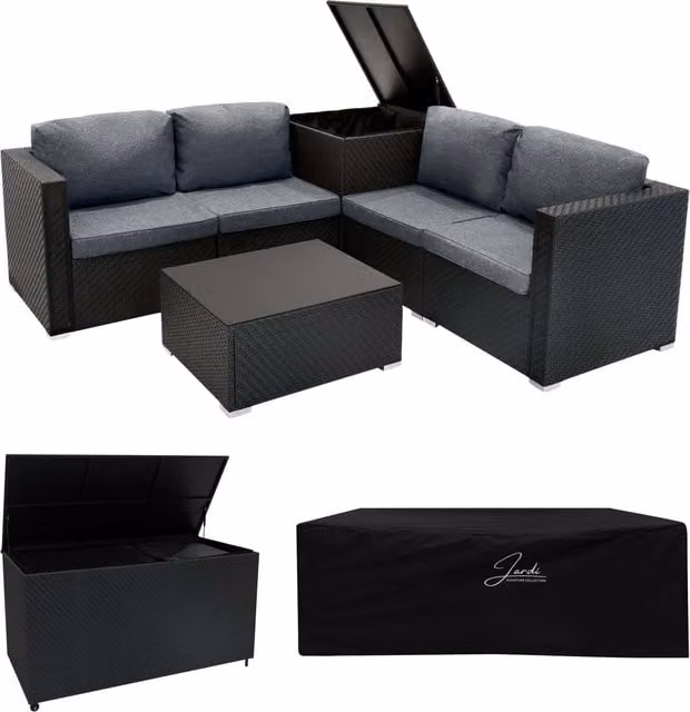 Jardi Serafina Rattan Modular 6 Piece Furniture Set with 700L Storage Box in Black