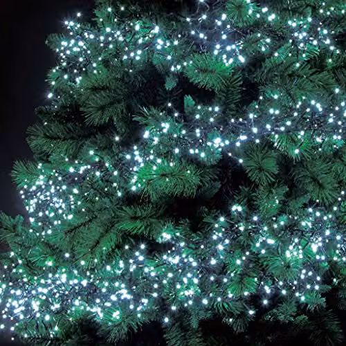 Shatchi 720 LED Christmas Tree Cluster Lights with Timer and 8 Light Modes, Cool White on Green Cable – 3