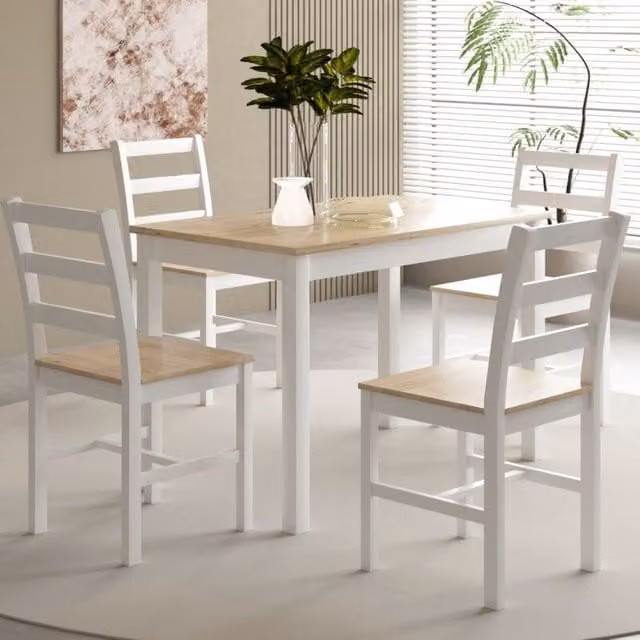 Comfy Living Ltd 5 Piece Scandinavian Wooden Dining Set in White with Natural Tabletop – 1