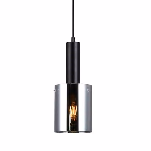 Netlighting Sardo Modern Hanging Pendant Light in Black with Smoky Grey Glass Shade and E27 Socket