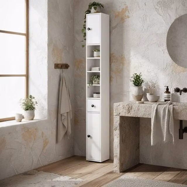 Wyld Haus Lakeva Extra Tall Slim Bathroom Storage Cabinet, White, H 180 x W 20 x D 20 cm – 1