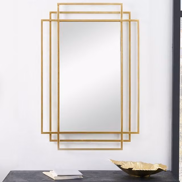Pacific Lifestyle Art Deco Geometric Rectangular Wall Mirror in Gold