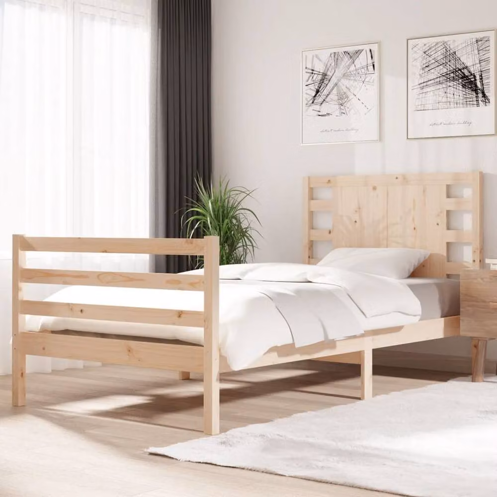 Berkfield Home Solid Wood Pine Bed Frame in Beige, W/D/H: 90 x 200 cm – 2