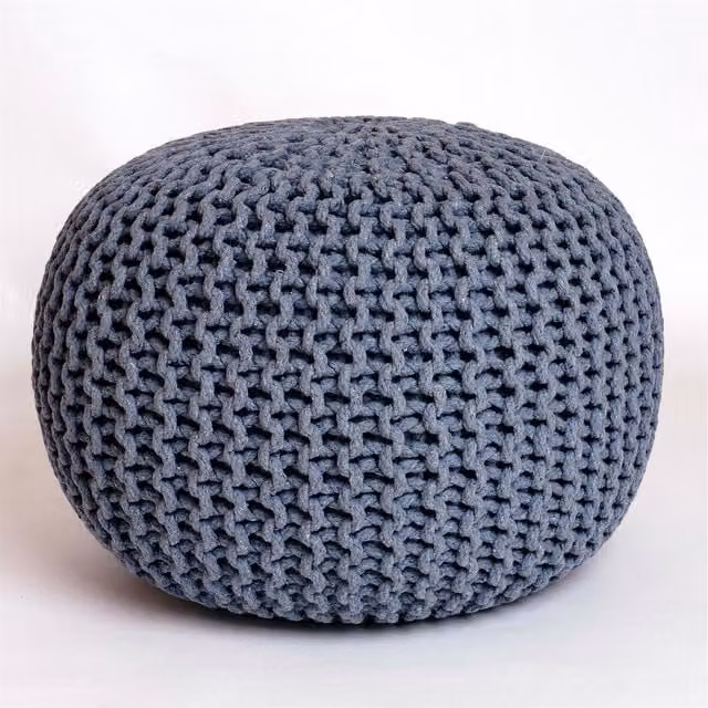 Roseley Knitted Round Pouffe in Grey