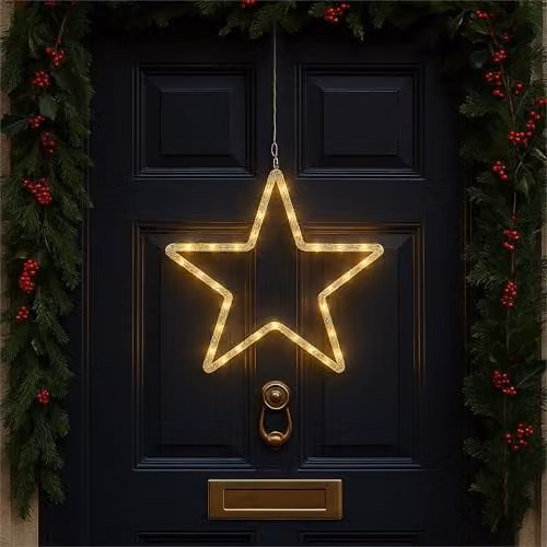 Xmas Haus Warm White LED Hanging Star, Black, 25 cm