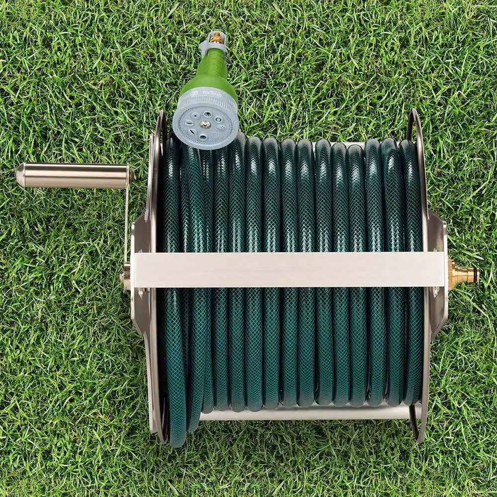 NESTLUNE Silver Metal Garden Hose Reel with 60m Capacity – 3
