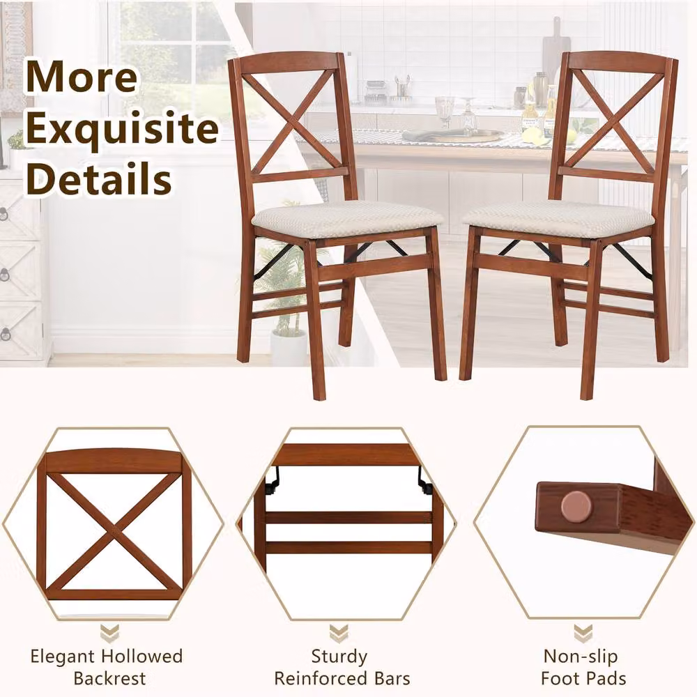 Costway Set of 2 Folding Dining Chairs with Padded Seats in Walnut Brown – 4