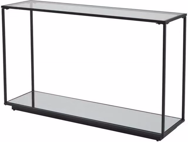 Lemon Pavilion Furniture and Decor Lennox Framed Console Table in Black with Glass and Metal, W132 x D36 x H81 cm