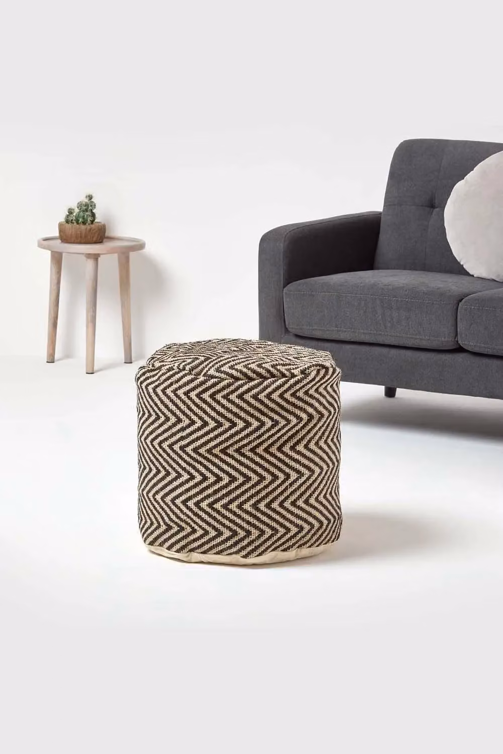 Homescapes Geometric Patterned Cylindrical Pouffe in Black – 2