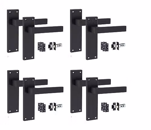 Golden Grace Victorian Delta Latch Door Handles, 4 Sets, Matt Black – 1