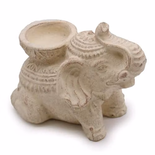 KDMD Elephant Incense and Tealight Candle Holder in Beige Ceramic – 1