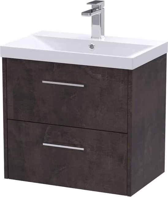 Balterley Winshill Contemporary 2 Drawer Wall Hung Vanity Basin Unit, Grey, Width: 60 cm