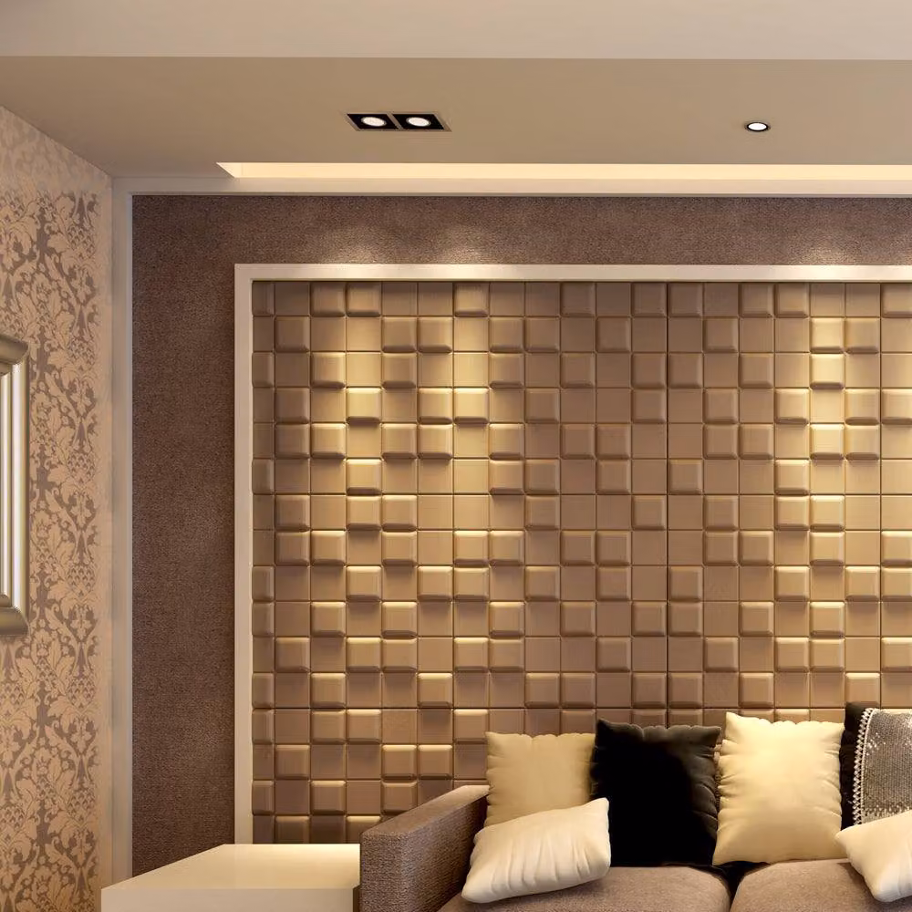 ENER-J Cube Artistic Realm 3D Geometric PU Leather Wall Panels, Beige, W: 60 cm x H: 60 cm – 4