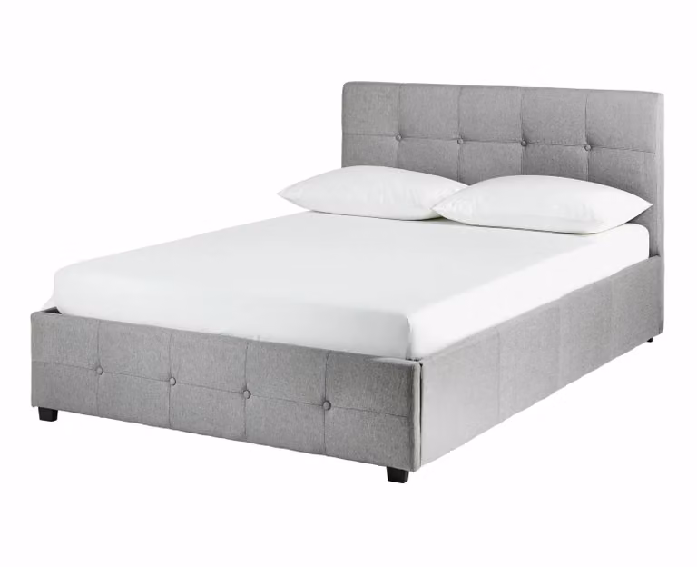 Eros Upholstered Double Ottoman Bed Frame in Grey with Lift-Up Storage, W/D/H: 140 x 200 x 45 cm