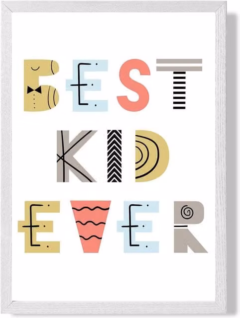 ARTZE Best Ever Kid Scandi Quote Framed Print, Yellow and White, A2