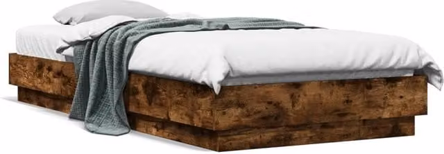 Berkfield Home Modern Bed Frame with LED Lights and USB Charging Port in Smoked Oak Brown, W: 100 cm, L: 200 cm