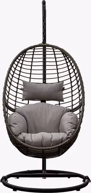 Perch & Parrow Hangout 1 Seater Egg Hanging Chair with Grey Fabric Cushions and Stand