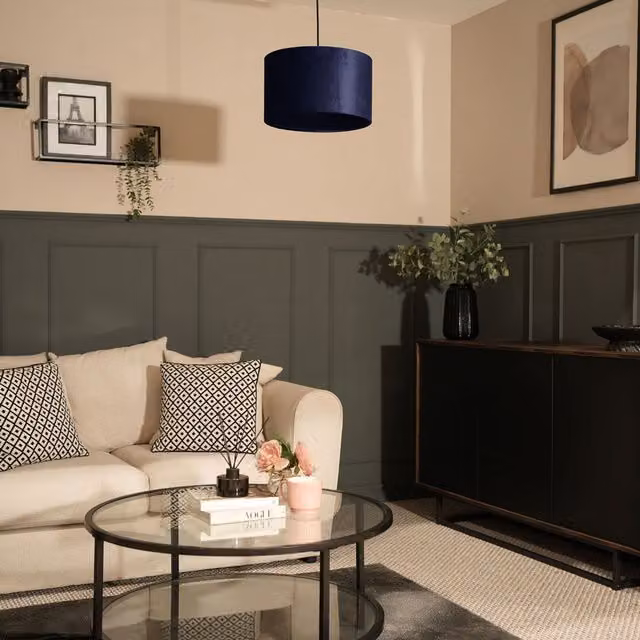 ValueLights Reni Medium Blue Velvet Cylinder Pendant Lampshade