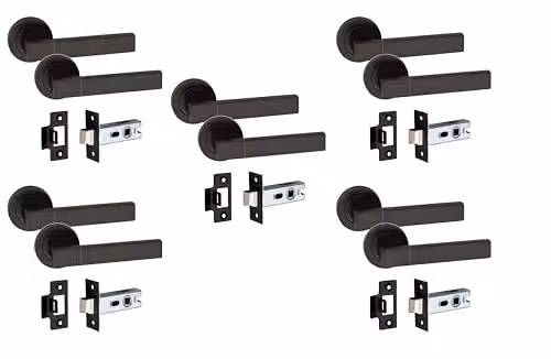 Golden Grace Capri Door Handles on Round Rose Latch, Matt Black Finish – 1