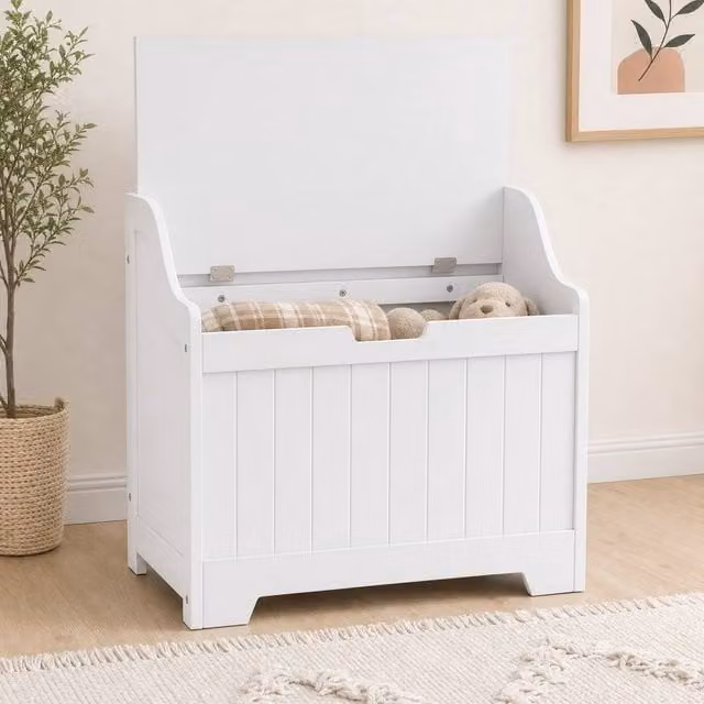 STILVORA 61L Storage Chest with Soft Close Lid in White Matt MDF