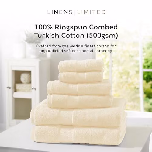 Linens Limited Turkish Cotton Bath Sheet, Cream, W/D/H: 125 x 70 x 18 cm