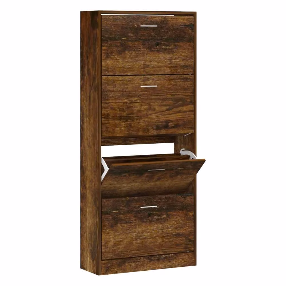 Berkfield Home Smoked Oak Shoe Cabinet in Brown, W: 63 cm, D: 24 cm, H: 147 cm – 3