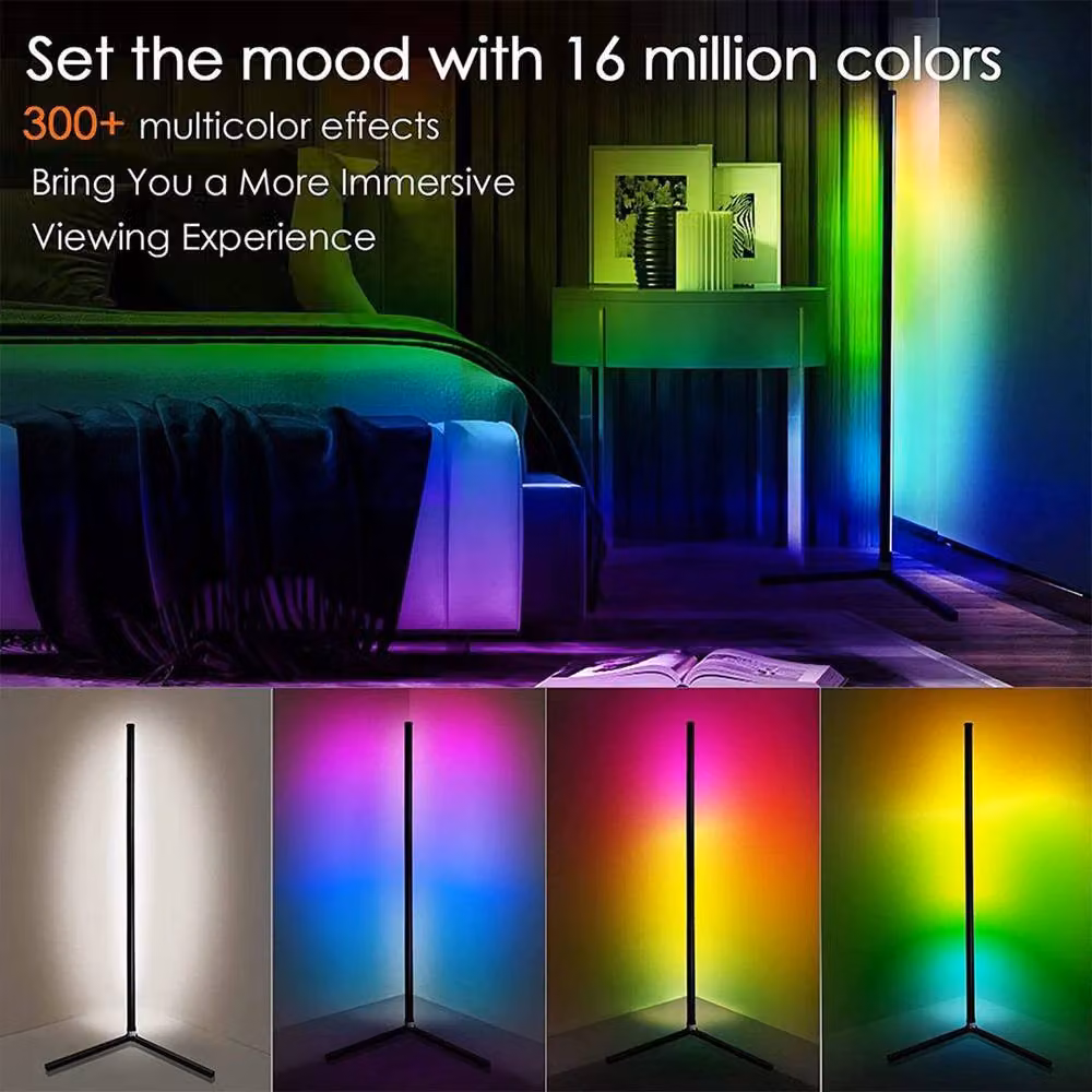 FLAVORA RGB Slim Corner Floor Lamp in Black with Remote Control and Bluetooth – 3