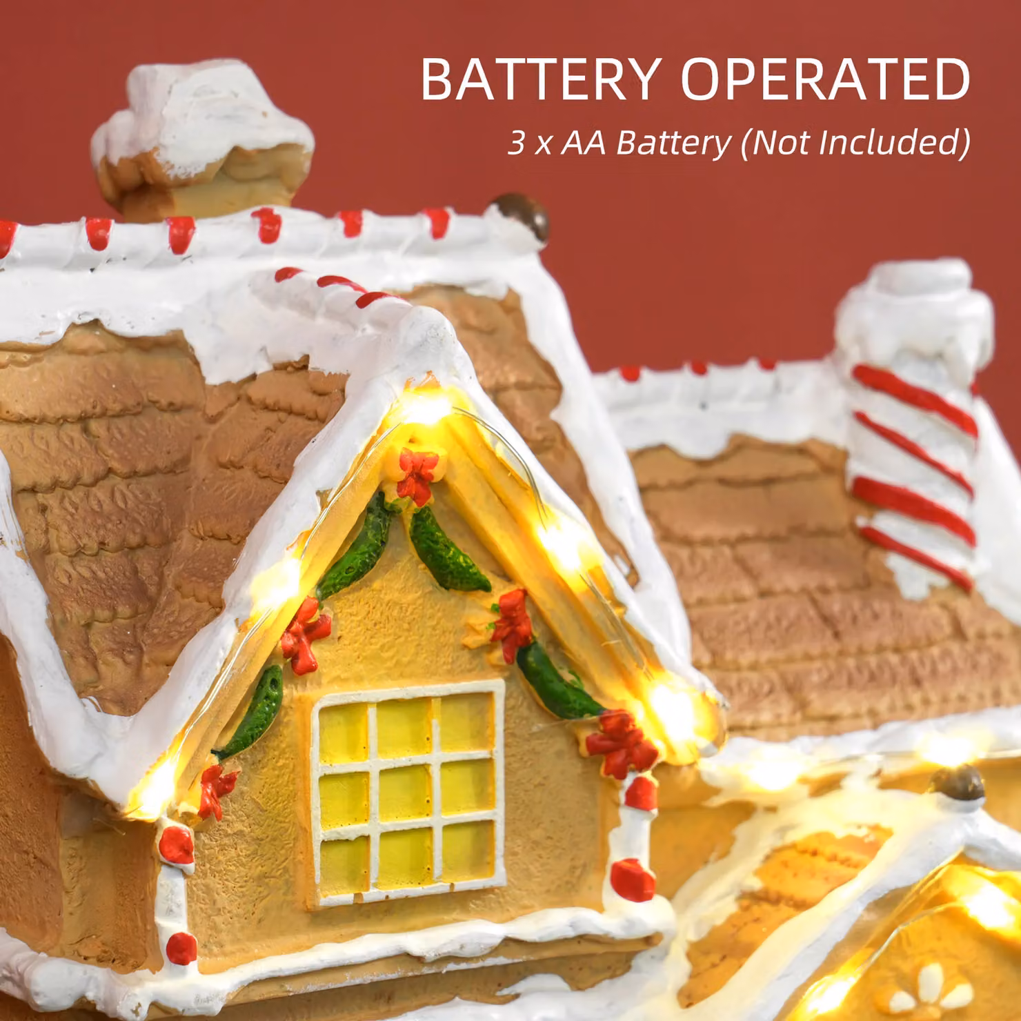 HOMCOM Lighted and Musical Christmas Candy House with Gingerbread Man in Brown and White – 4