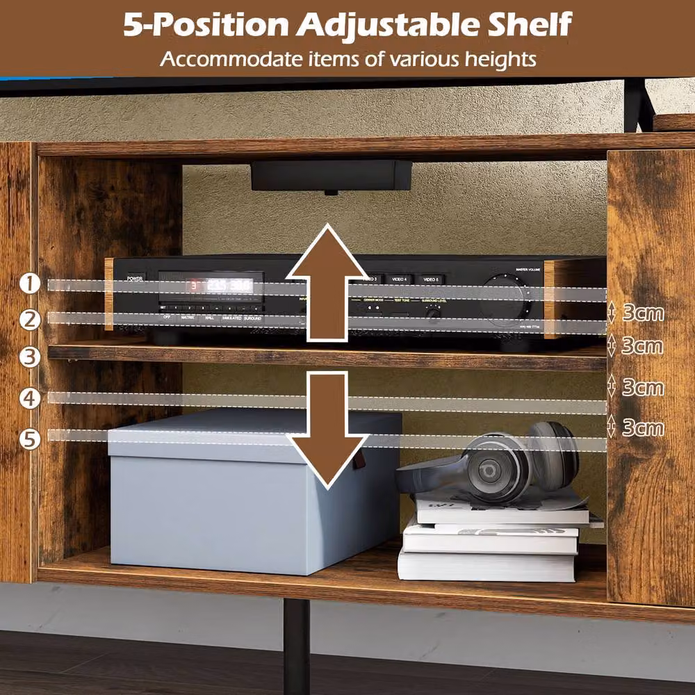 Costway Industrial 55 inch Wooden and Metal TV Stand Entertainment Centre in Brown – 4