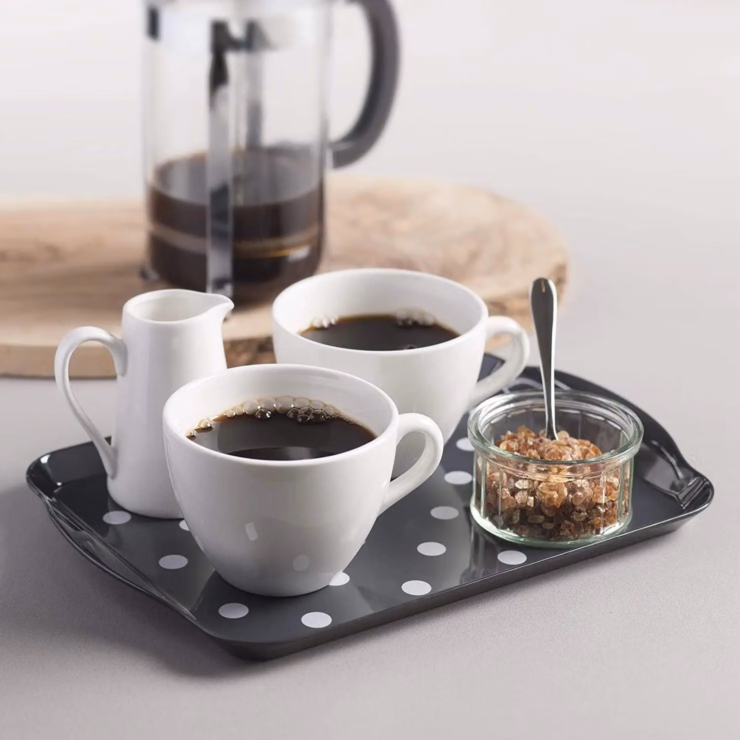 Zeal Melamine Dotty Serving Tray with Handles in Dark Grey, W: 30 cm, D: 21 cm – 2