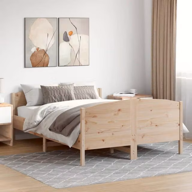 Berkfield Home Small Double Solid Wood Pine Bed Frame, Brown, W/D/H: 120 x 190 cm – 1