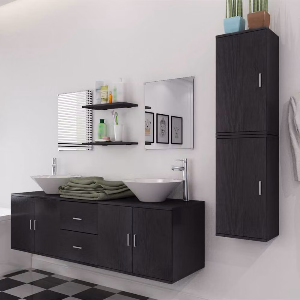 Berkfield Home Nine Piece Modern Matt Black Bathroom Furniture and Ceramic Basin Set – 3
