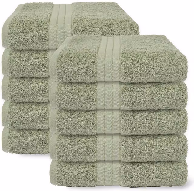 OHS 10 Pack of Fluffy 100% Cotton Terry Bath Towels in Green – 1