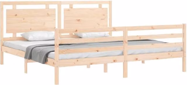 Berkfield Home Beautiful Bed Frame with Headboard in Natural Solid Pine, W/D/H: 200 x 200 x 100 cm – 1