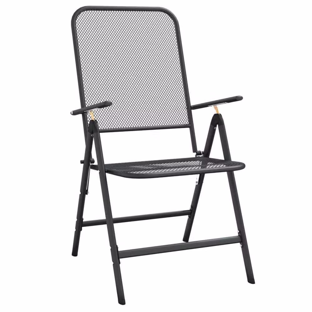 Berkfield Home Set of 2 Folding Garden Chairs in Black Anthracite Expanded Metal Mesh – 3