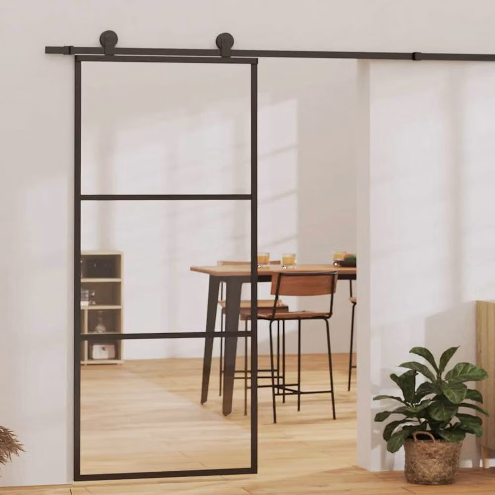 Berkfield Home Sliding Glass and Aluminium Door, Black, W: 90 cm, H: 205 cm – 2