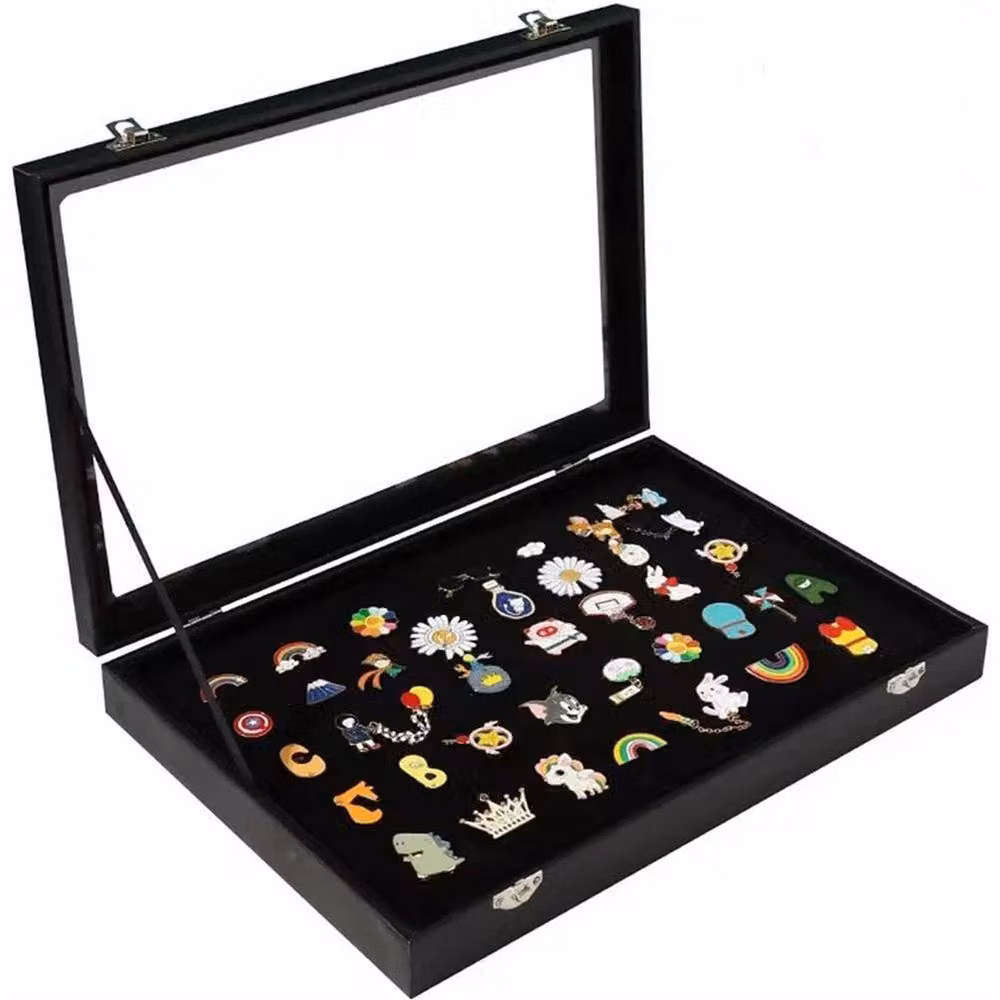 KORVIXA Black Pin Display Case with Fabric, Enamel and Glass, Width: 50 cm – 4