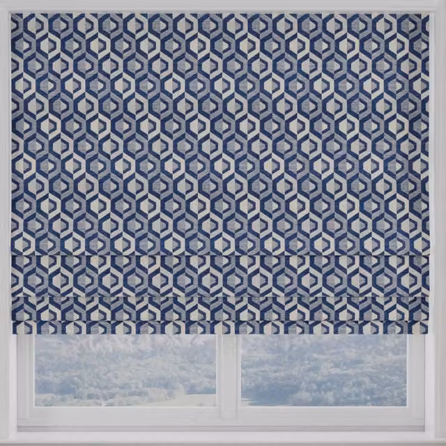 Gusta Made to Measure Blackout Roman Blind in Blue Graphic Polyester