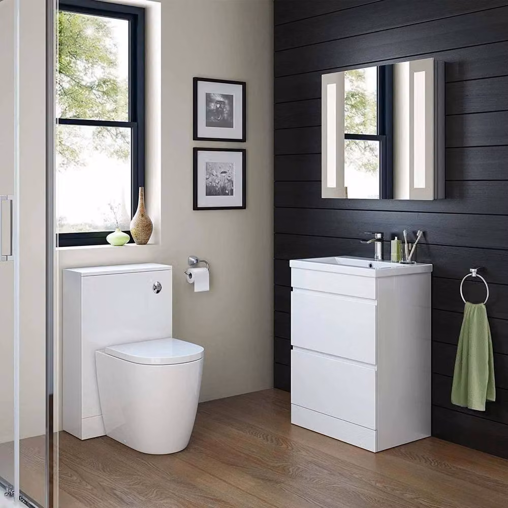 SPETLEK Modern Glossy White Bathroom Vanity Unit with Sink Basin Storage – 3